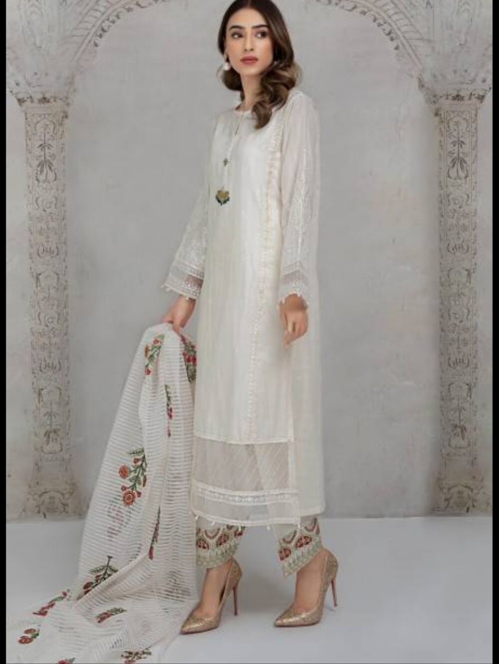 Maria B Cream Embroidered Women's Kurta Dress